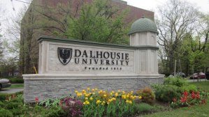 A photo of a stone sign that says Dalhousie University.