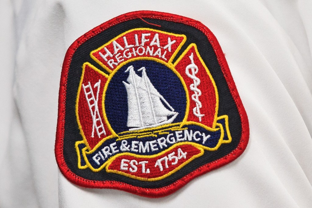 The Halifax Regional Fire and Emergency logo patch on a white sleeve in 2019.
