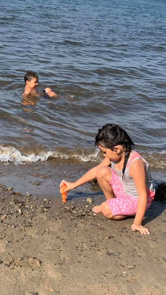 PLFN children swim and play on the beach in front of the Reserve in the summer of 2021, something that even two years ago before Boat Harbour was closed, would not have been possible. Photo: Chief Andrea Paul