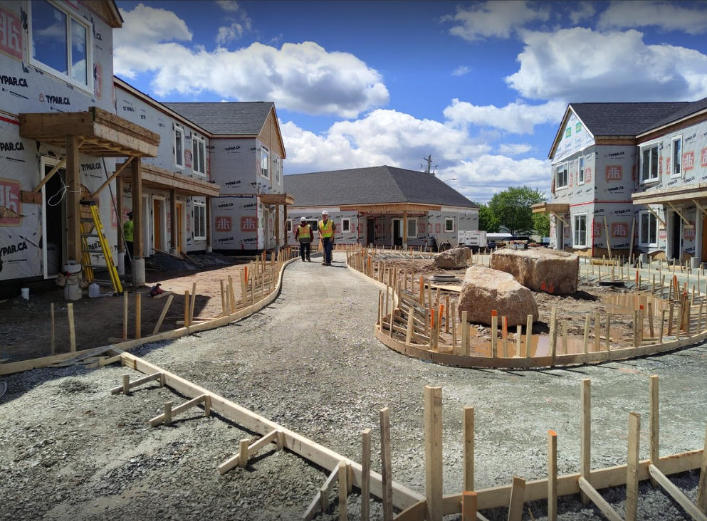 A street of homes under construction